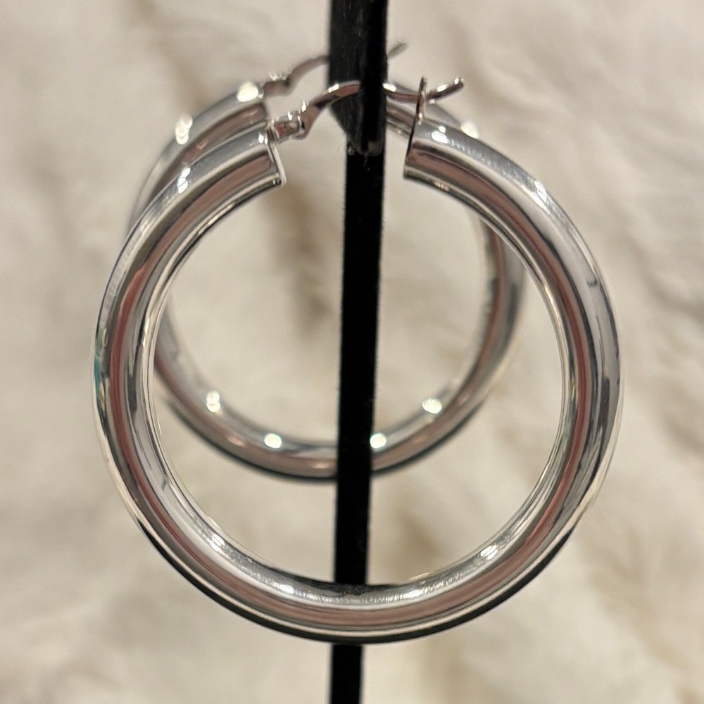 Sterling Silver Thick Chunky Round Tube Hoop Earrings